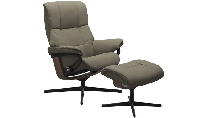 Stressless Mayfair Recliner and Stool with Classic Base in Calido Olive Fabric